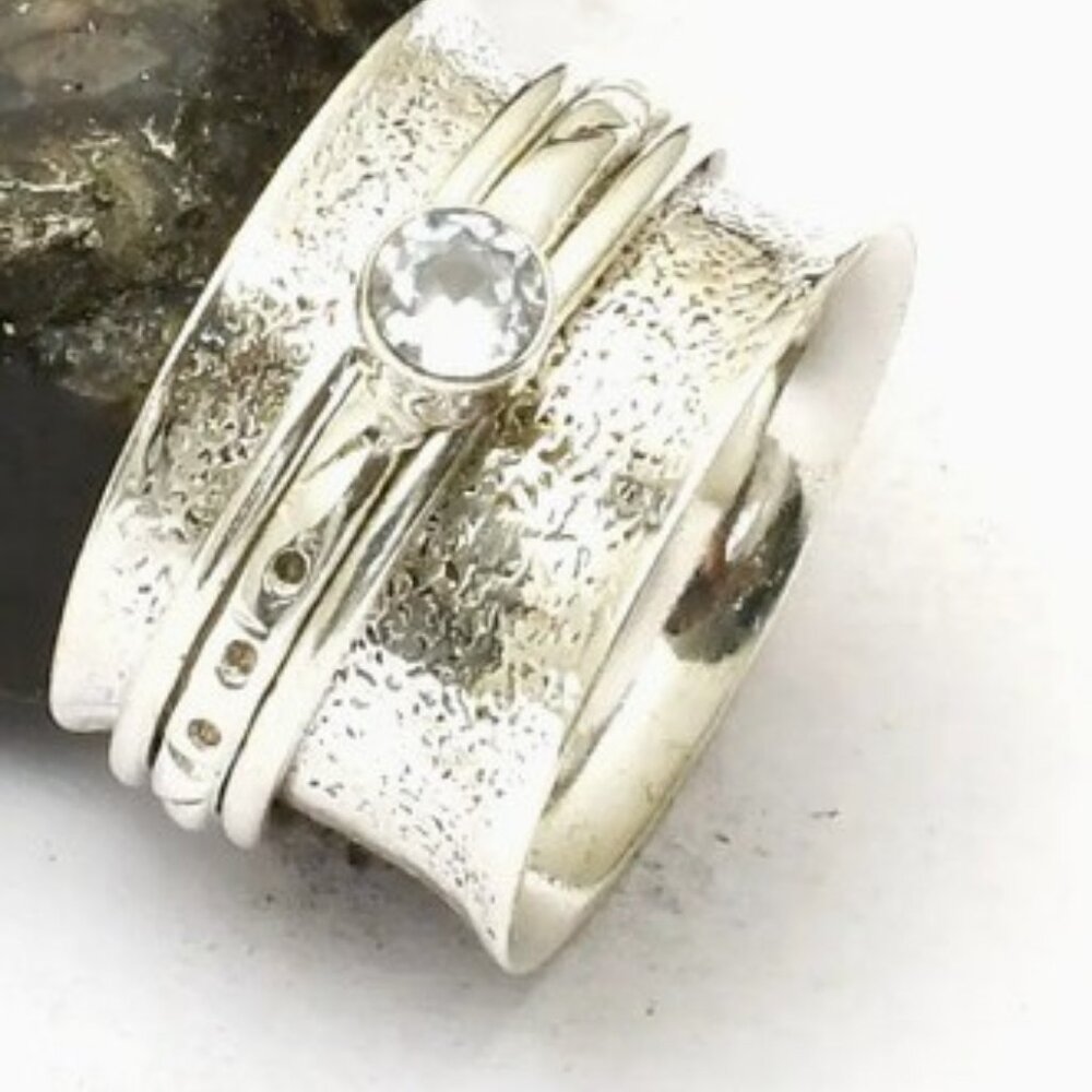 Textured Silver Women's Ring with Gemstone